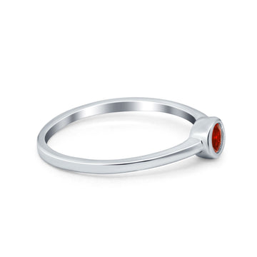 Petite Dainty Wedding Ring Bezel Simulated Garnet CZ 925 Sterling Silver